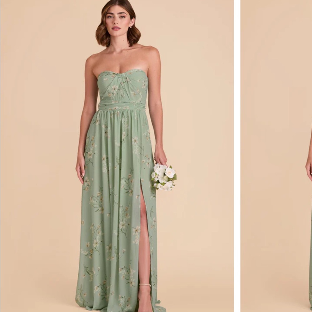 Birdy Grey Green Strapless Ruched Gown with Slit